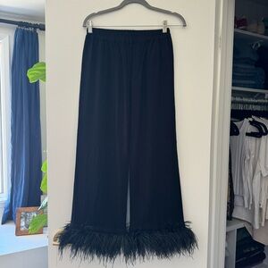 Sleeper Black Wide-Leg Pants with Feather Hem